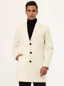 Men's Slim Fit Navy Blue Long Sleeve Lapel Single Button Trench Coat