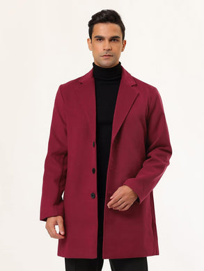 Men's Slim Fit Burgundy Red Sleeve Lapel Single Button Trench Coat