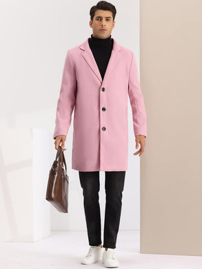 Men's Slim Fit Light Pink Long Sleeve Lapel Single Button Trench Coat