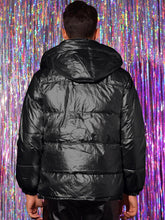 Load image into Gallery viewer, Men&#39;s Black Metallic Long Sleeve Hooded Puffer Coat