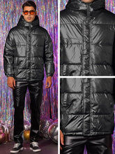 Load image into Gallery viewer, Men&#39;s Black Metallic Long Sleeve Hooded Puffer Coat