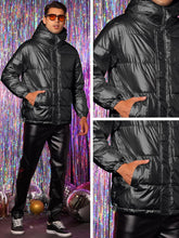 Load image into Gallery viewer, Men&#39;s Black Metallic Long Sleeve Hooded Puffer Coat