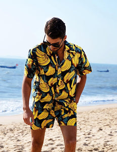 Men's Blue Floral Tree Short Sleeve Shirt & Shorts Set