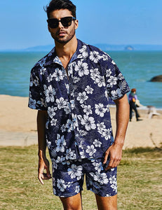 Men's White Palm Tree Short Sleeve Shirt & Shorts Set