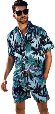 Men's Blue Palm Tree Short Sleeve Shirt & Shorts Set