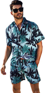 Men's White Palm Tree Short Sleeve Shirt & Shorts Set