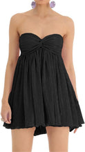 Load image into Gallery viewer, Sweetheart Black Pleated Ruffled Strapless Mini Dress