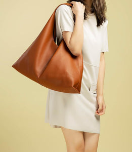 Hobo Style Brown Triangle Vegan Leather Handbag