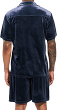 Load image into Gallery viewer, Men&#39;s Black Velour Short Sleeve Shirt &amp; Shorts Set