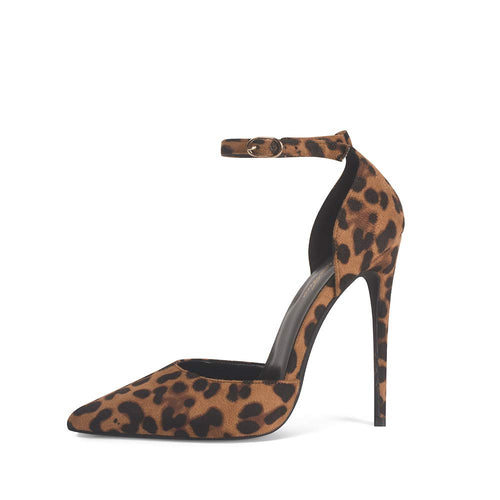 Leopard Ankle Strap Pointy Toe Heels