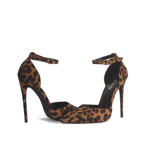Leopard Ankle Strap Pointy Toe Heels
