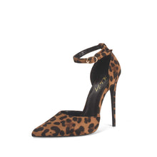 Load image into Gallery viewer, Leopard Ankle Strap Pointy Toe Heels
