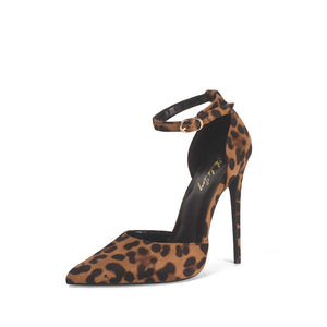 Leopard Ankle Strap Pointy Toe Heels