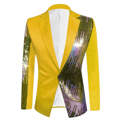 Men's Yellow Sequin Costume Long Sleeve Performance Blazer