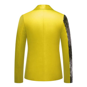Men's Yellow Sequin Costume Long Sleeve Performance Blazer
