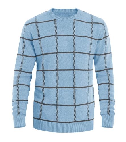 Light Blue Men's Soft Knit Striped Long Sleeve Sweater