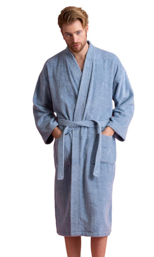 Light Blue Men's Turkish Long Sleeve Belted Robe