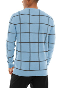 Light Blue Men's Soft Knit Striped Long Sleeve Sweater