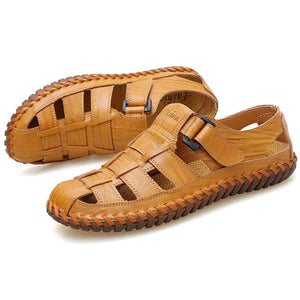 Light Brown Men's Breathable Leather Outdoor Summer Sandals