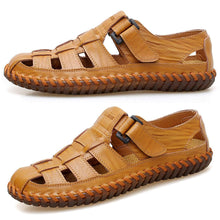Load image into Gallery viewer, Light Brown Men&#39;s Breathable Leather Outdoor Summer Sandals