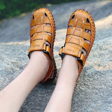 Load image into Gallery viewer, Light Brown Men&#39;s Breathable Leather Outdoor Summer Sandals