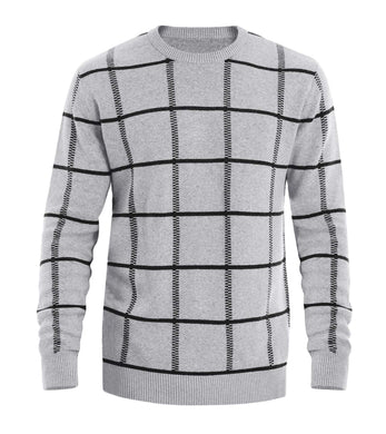 Light Grey Men's Soft Knit Striped Long Sleeve Sweater