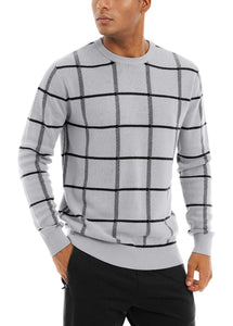 Light Grey Men's Soft Knit Striped Long Sleeve Sweater