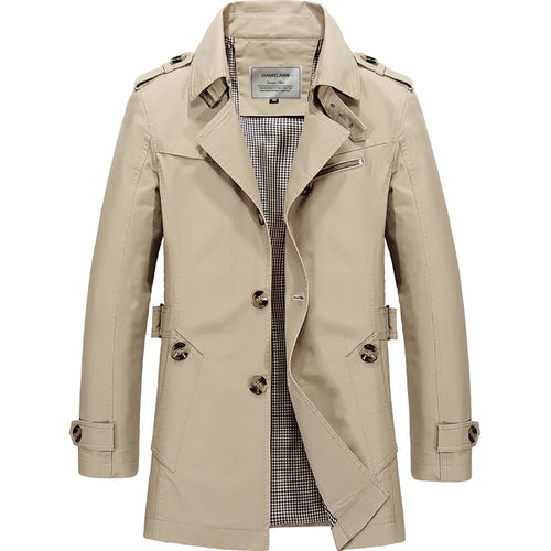 Light Khaki Men's Windbreaker Notched Lapel Trench Coat