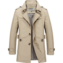 Load image into Gallery viewer, Khaki Brown Men&#39;s Windbreaker Notched Lapel Trench Coat