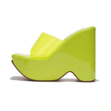 Load image into Gallery viewer, Lime Platform Open Toe Wedge Heels