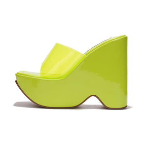 Lime Platform Open Toe Wedge Heels
