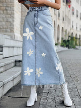 Load image into Gallery viewer, Blue Denim Flower Printed Maxi Skirt