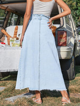 Load image into Gallery viewer, Light Blue Ruffled Waist Denim Maxi Skirt
