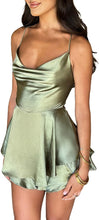 Load image into Gallery viewer, Sage Green Satin Draped Sleeveless Ruffled Mini Dress