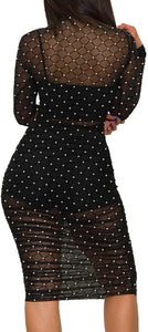 Black Sparkle Mesh Long Sleeve Dress