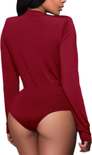 Load image into Gallery viewer, Red Wine Knit V Neck Long Sleeve Bodysuit