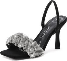 Load image into Gallery viewer, Black Rhinestone Ankle Strap Open Toe Sandals