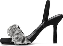 Load image into Gallery viewer, Black Rhinestone Ankle Strap Open Toe Sandals