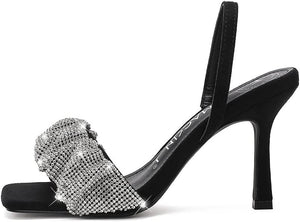 Black Rhinestone Ankle Strap Open Toe Sandals