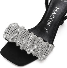 Load image into Gallery viewer, Black Rhinestone Ankle Strap Open Toe Sandals