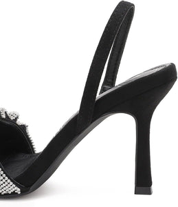 Black Rhinestone Ankle Strap Open Toe Sandals