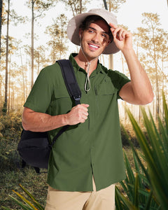 Men's Green Mesh Quick Dry Short Sleeve Cargo Shirt