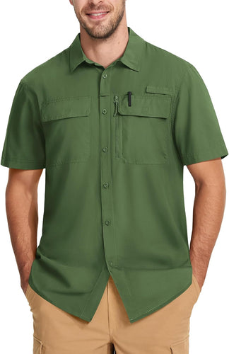 Men's Green Mesh Quick Dry Short Sleeve Cargo Shirt