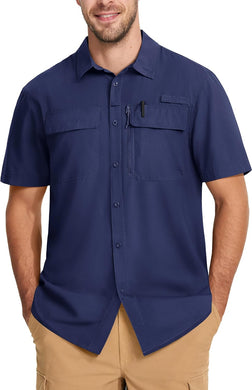 Men's Navy Blue Mesh Quick Dry Short Sleeve Cargo Shirt
