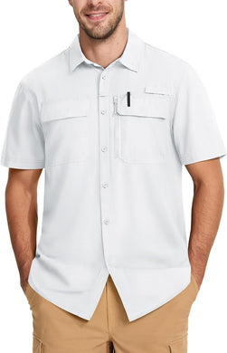 Men's White Mesh Quick Dry Short Sleeve Cargo Shirt