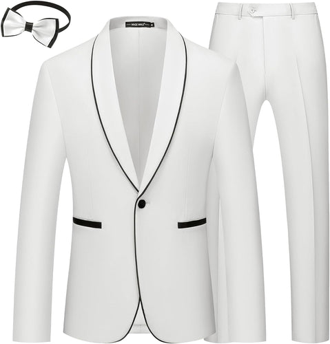 Men's White Imperial Style 3pc Wedding Tuxedo Formal Suit