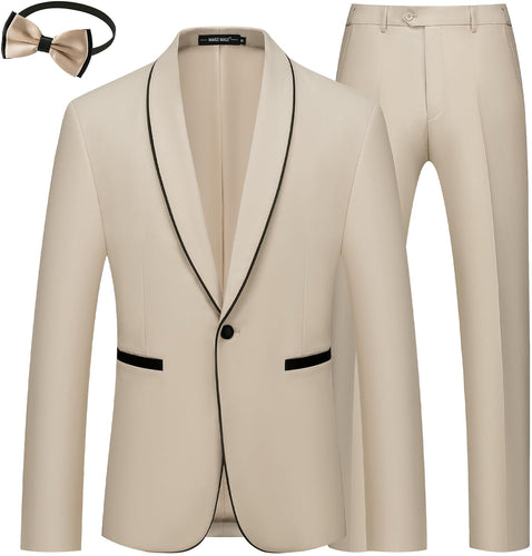 Men's Khaki Imperial Style 3pc Wedding Tuxedo Formal Suit