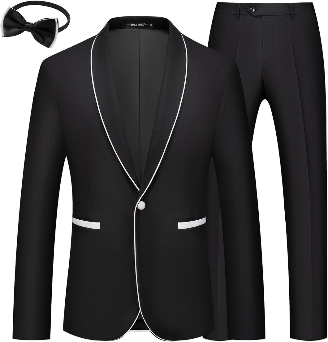 Men's Black Imperial Style 3pc Wedding Tuxedo Formal Suit