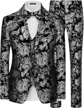 Load image into Gallery viewer, Men&#39;s Red Floral Glitter 2pc Wedding Tuxedo Formal Suit