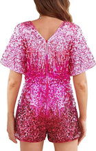 Load image into Gallery viewer, Pink/Silver Sequin Short Sleeve Shorts Romper